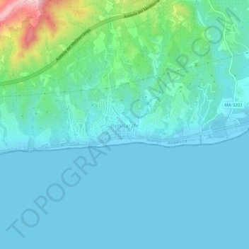 Topografische Karte Benajarafe, Höhe, Relief