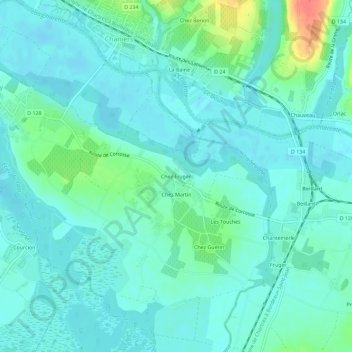 Topografische Karte Chez Fruger, Höhe, Relief