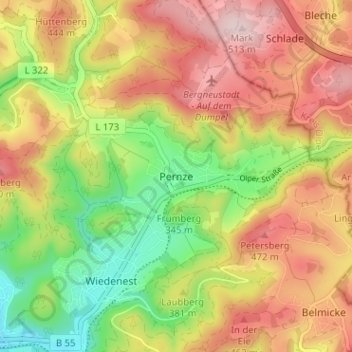 Topografische Karte Pernze, Höhe, Relief