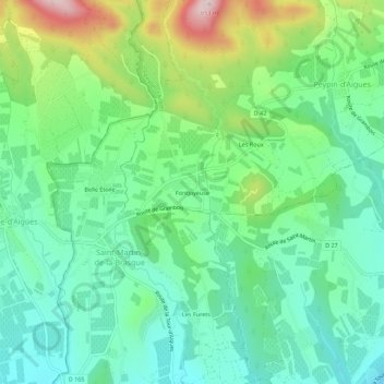 Topografische Karte Fontjoyeuse, Höhe, Relief