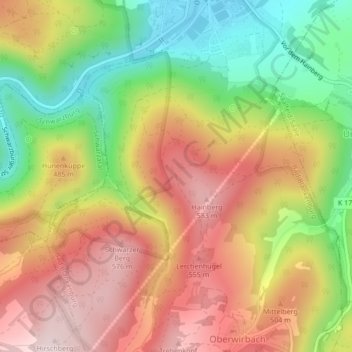 Topografische Karte Höchster Punkt, Höhe, Relief