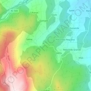 Topografische Karte O Corguiño, Höhe, Relief