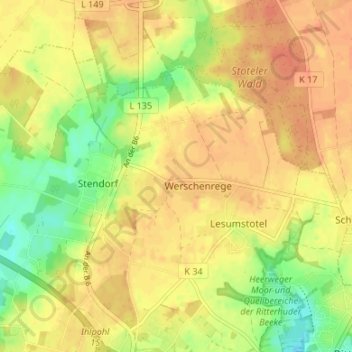 Topografische Karte Groß Erve, Höhe, Relief