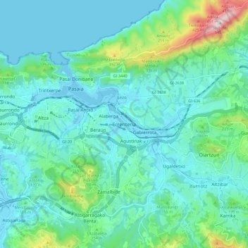 Topografische Karte Errenteria, Höhe, Relief