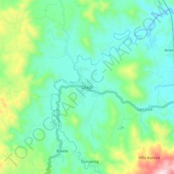 Topografische Karte Diadi, Höhe, Relief