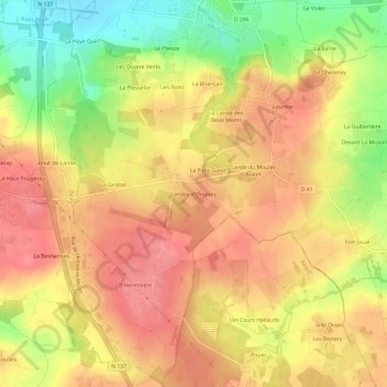 Topografische Karte Landes d'Orgères, Höhe, Relief
