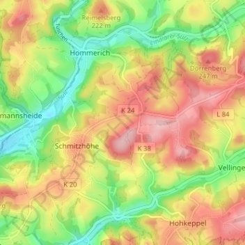 Topografische Karte Bomerich, Höhe, Relief