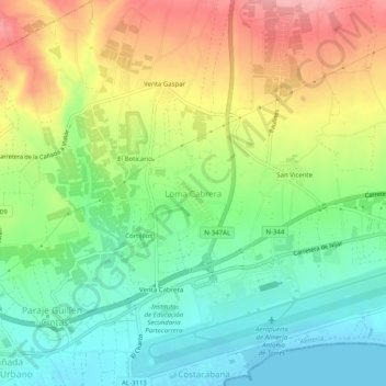 Topografische Karte Loma Cabrera, Höhe, Relief