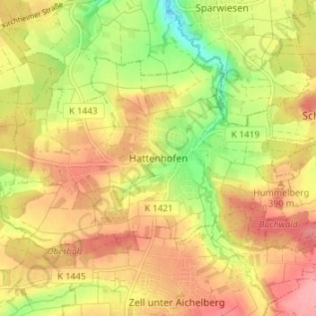 Topografische Karte Hattenhofen, Höhe, Relief