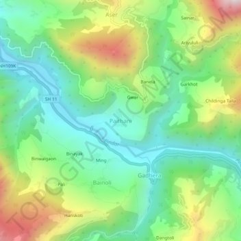 Topografische Karte Paithani, Höhe, Relief