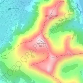 Topografische Karte Nordheia, Höhe, Relief