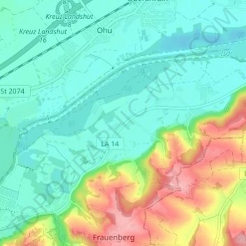 Topografische Karte Dirnau, Höhe, Relief