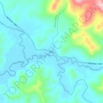 Topografische Karte Bubi, Höhe, Relief