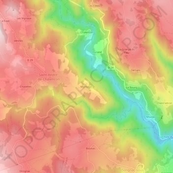 Topografische Karte Montager, Höhe, Relief