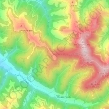 Topografische Karte Vorder Arni, Höhe, Relief