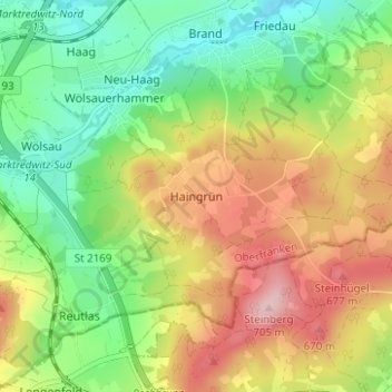 Topografische Karte Haingrün, Höhe, Relief
