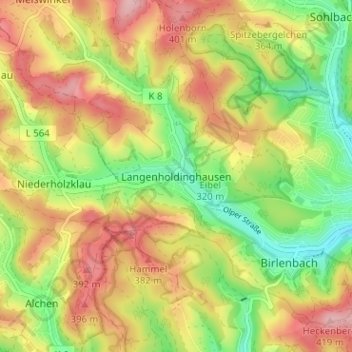 Topografische Karte Langenholdinghausen, Höhe, Relief