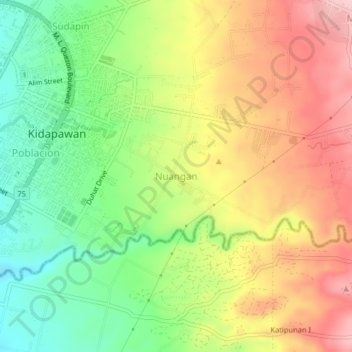 Topografische Karte Nuangan, Höhe, Relief