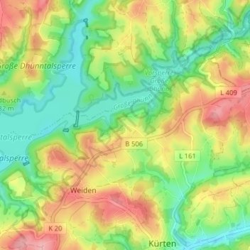 Topografische Karte Dhünnberg, Höhe, Relief