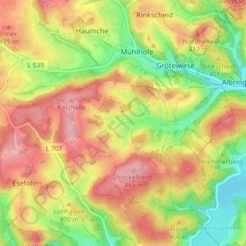 Topografische Karte Oberworbscheid, Höhe, Relief