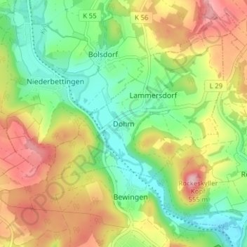 Topografische Karte Dohm, Höhe, Relief