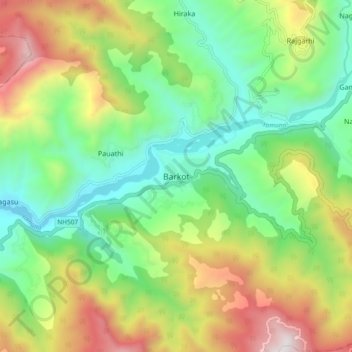 Topografische Karte Barkot, Höhe, Relief