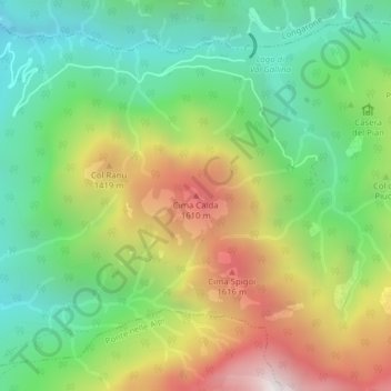 Topografische Karte Cima Calda, Höhe, Relief