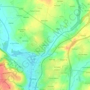 Topografische Karte Kerdudaval, Höhe, Relief