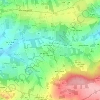 Topografische Karte Kerampran, Höhe, Relief