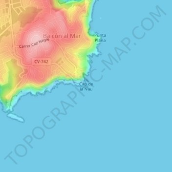 Topografische Karte Cabo de la Nao, Höhe, Relief