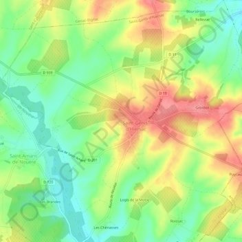Topografische Karte Les Aireaux, Höhe, Relief