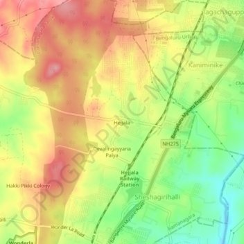 Topografische Karte Hejjala, Höhe, Relief