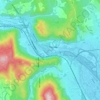 Topografische Karte Weinzödl, Höhe, Relief