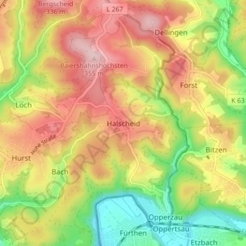 Topografische Karte Halscheid, Höhe, Relief