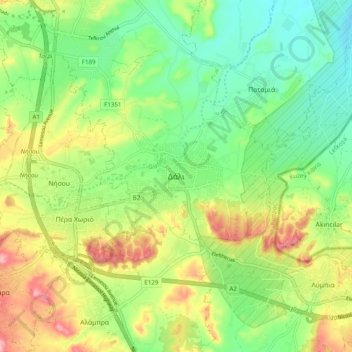 Topografische Karte Δάλι, Höhe, Relief