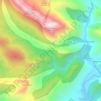 Topografische Karte Valdorria, Höhe, Relief