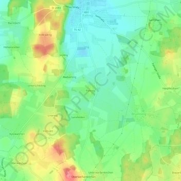 Topografische Karte Polsing, Höhe, Relief