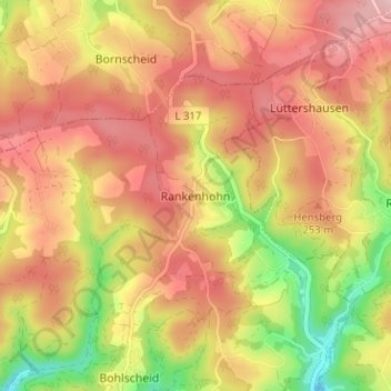 Topografische Karte Rankenhohn, Höhe, Relief