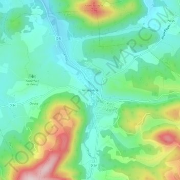 Topografische Karte Fontagnères, Höhe, Relief