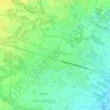 Topografische Karte San Roque Dau, Höhe, Relief