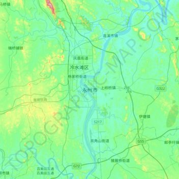 Topografische Karte Yongzhou, Höhe, Relief