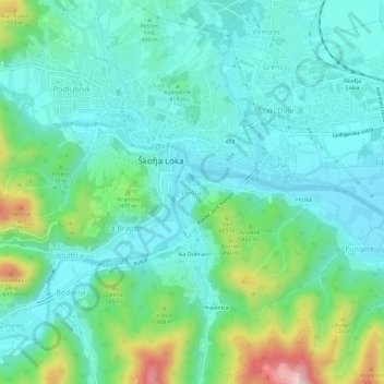 Topografische Karte Puštal, Höhe, Relief