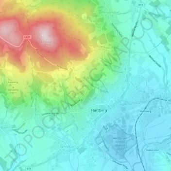 Topografische Karte Ring, Höhe, Relief