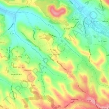 Topografische Karte Les Mondets, Höhe, Relief