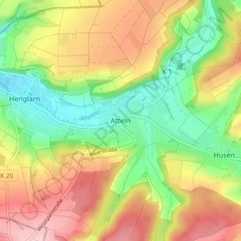 Topografische Karte Atteln, Höhe, Relief