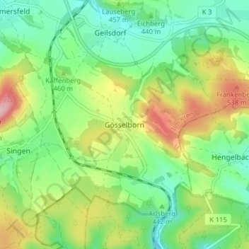Topografische Karte Gösselborn, Höhe, Relief