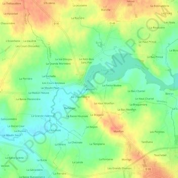 Topografische Karte Carcraon, Höhe, Relief