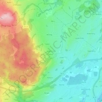 Topografische Karte Niederhofen, Höhe, Relief