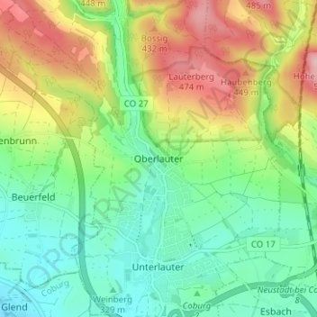 Topografische Karte Oberlauter, Höhe, Relief