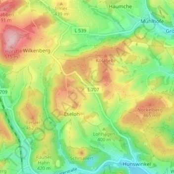 Topografische Karte Wiebche, Höhe, Relief